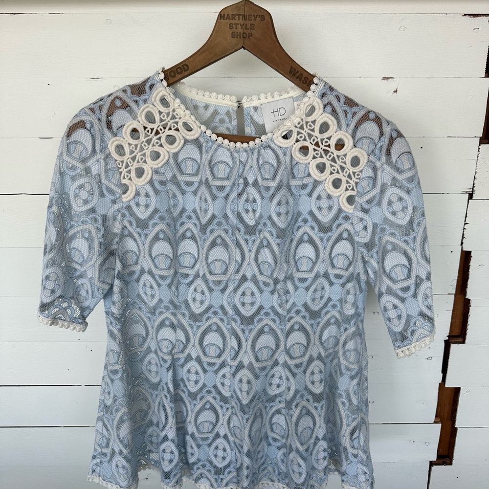 Anthropologie Light Blue Lace Blouse